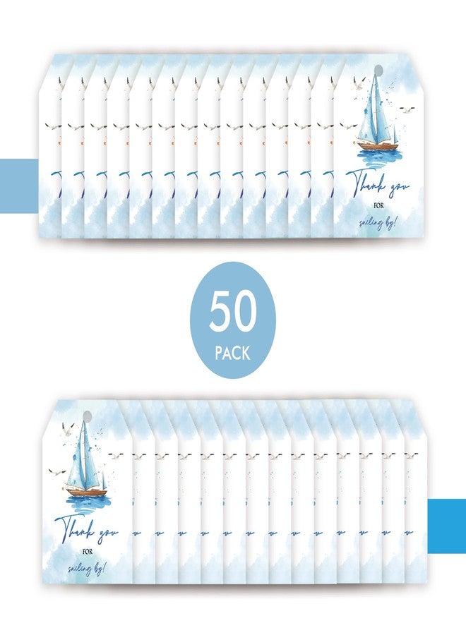 FORSHEEP 50pcs Nautical Thank You Tags, Sailboat Gift Tag with String for Boy Birthday Party, Ahoy It's a Boy Thank You Paper Tags for Nautical Themed Party Favors - Image 3